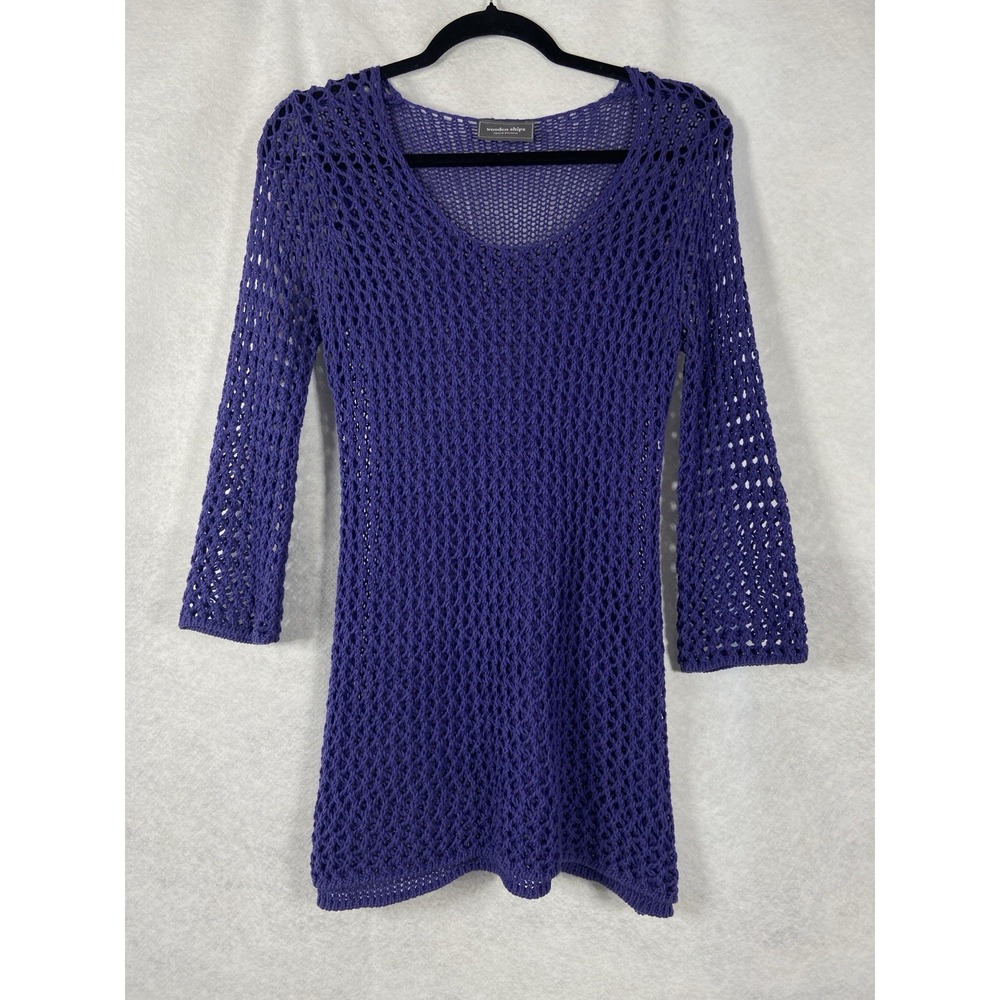 Wooden Ships Sweater Women's S/M Purple Pullover Open Knit Long Sleeve